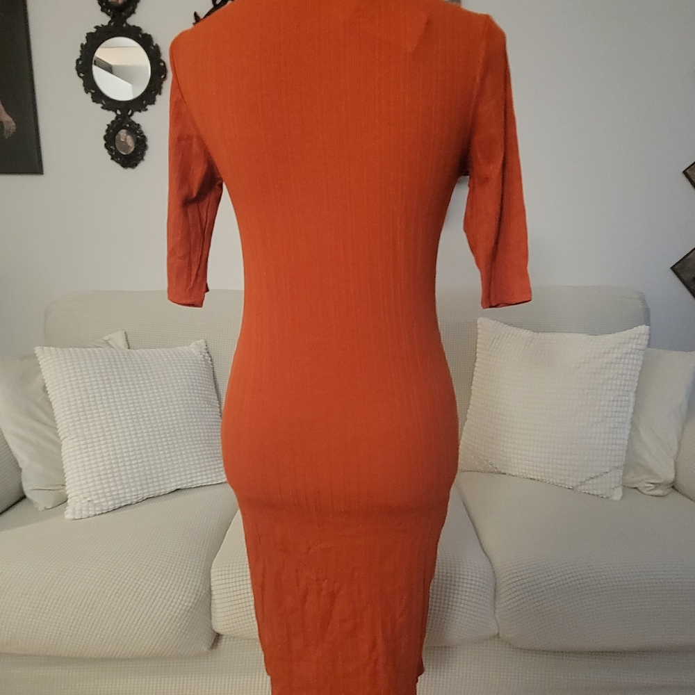 Orange short sleeve turtleneck sweater dress sz M - Picture 3 of 3